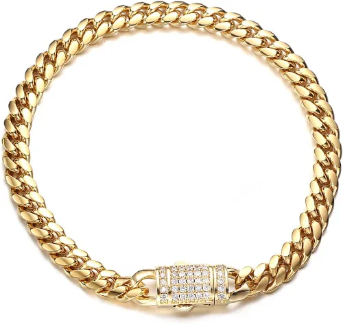 Vista 4 de JovJewelry Collar de cadena de eslabones cubanos de Miami para hombre de acero inoxidable chapado en oro de 18 quilates joyería de hip hop