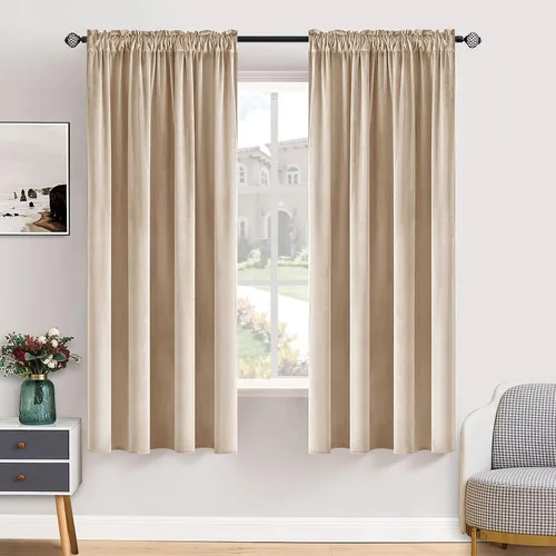 Vista 36 de MIULEE - Juego de 2 paneles de cortinas negro opacas y térmicas de terciopelo para la sala de estar y dormitorio, con bolsillo para cortinero, de 63