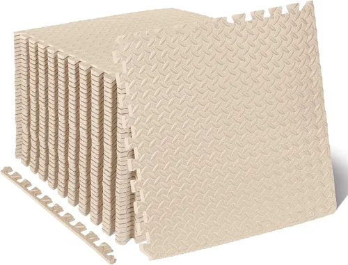 Vista 26 de ProsourceFit - Tapete de ejercicio tipo rompecabezas de ½ pulgada, losetas de espuma EVA entrelazadas para gimnasio en casa, para niños, crema, 24 x