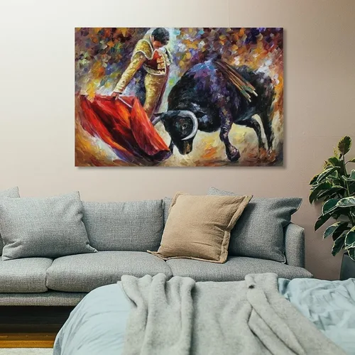 Vista 7 de Pintura artística de pared taurina española, decoración del hogar, pintura al óleo sobre lienzo, póster y arte de pared, impresión moderna