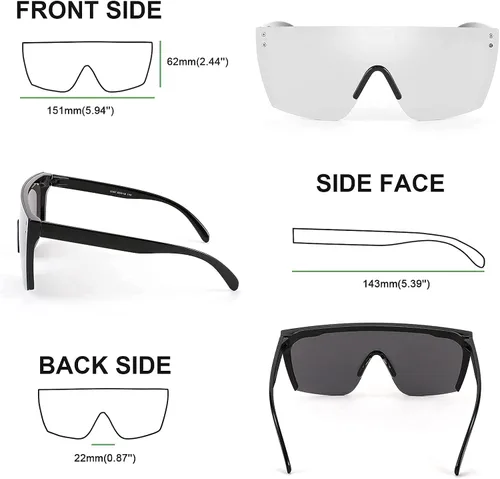 Vista 3 de FEISEDY Gafas de sol sin montura de gran tamaño con espejo para mujeres y hombres con parte superior plana escudo cuadrado UV400 B2761 70mm