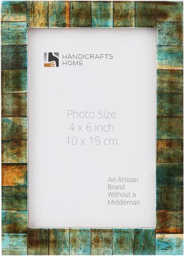 Vista 10 de Handicrafts Home Marcos de fotos índigo, con incrustaciones de hueso azul, marcos de fotos estilo mosaico (4 x 4 pulgadas, azul)