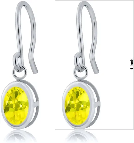 Vista 42 de Gem Stone King Aretes colgantes de plata de ley 925 de 0.276 x 0.197 in con piedra natal ovalada de alambre francés para mujer