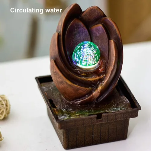 Vista 4 de HIHELO Fuente de cascada de mesa para interiores, pequeña fuente de escritorio zen, artesanía, bola giratoria de cristal, decoración de fuente