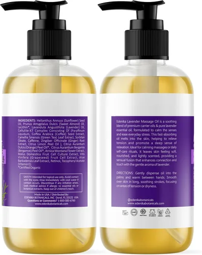 Vista 7 de Edenika Botanicals Aceite de masaje de lavanda para piel, aromaterapia de lujo y aceite de masaje romántico para una cita nocturna, piel relajante e