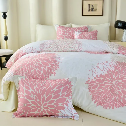 Vista 4 de Koniroom 6-Piece Pink Comforter Set Twin Size - Reversible Beige White Flower Bed in a Bag with Sheets, Pillowcases, Shams, and Decorative Pillow