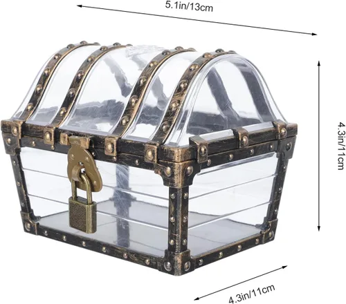 Vista 7 de Angoily Caja del tesoro pirata con candado, caja de joyería pirata retro, caja de almacenamiento de piedras preciosas transparentes, organizador