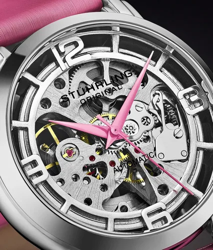 Vista 6 de Stuhrling Original Reloj automático para mujer reloj de esqueleto reloj de cuero correa de reloj mecánico para mujer colección de relojes