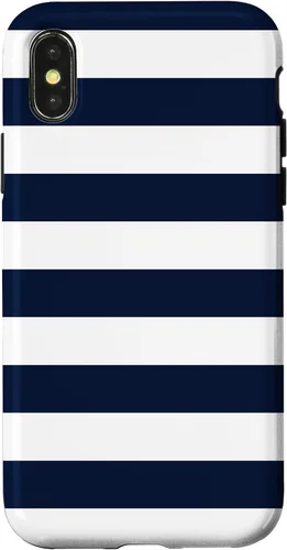 Vista 5 de Azul marino blanco rayas geométricas femeninas rayas preppy rayas caso para iPhone 17