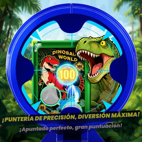 Vista 4 de Juego de disparos con dinosaurios, 2 lanzadores de bomba de aire con diversión de apuntar, 3 temas de dinosaurios y 4 puntos de puntuación