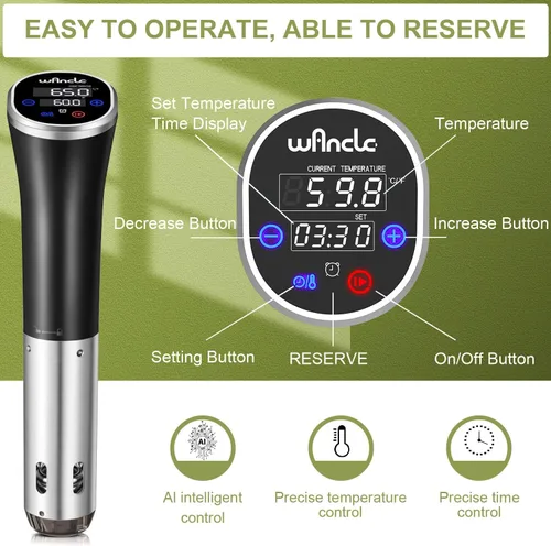 Vista 5 de Sous Vide, Olla de Sous Vide Wancle 1100W IPX7 Circulador de Inmersión Térmico Impermeable Con Función de Reserva, Fácil de Almacenar