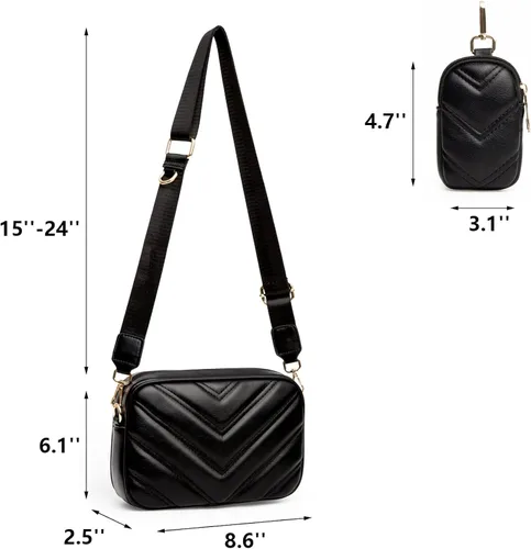 Vista 6 de Herald Chevron - Bolso cruzado pequeño acolchado con monedero para mujer cuadrado con cámara de fotos hombro lateral 2 tamaños