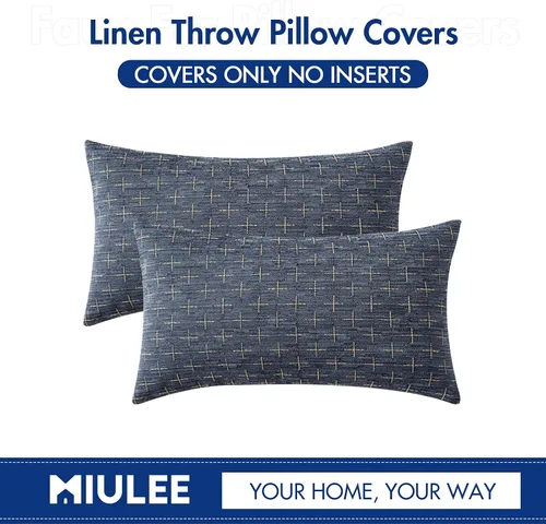 Vista 6 de MIULEE - Juego de 2 fundas de almohada decorativas de lino de arpillera, modernas, estilo campestre, rústicas, tejidas, con textura, para sofá, Azul