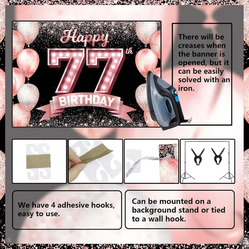Vista 291 de Cartel de feliz cumpleaños décimo oro rosa, telón de fondo, saludos a 10 años, globos de confeti, decoración temática para niñas de 10 años