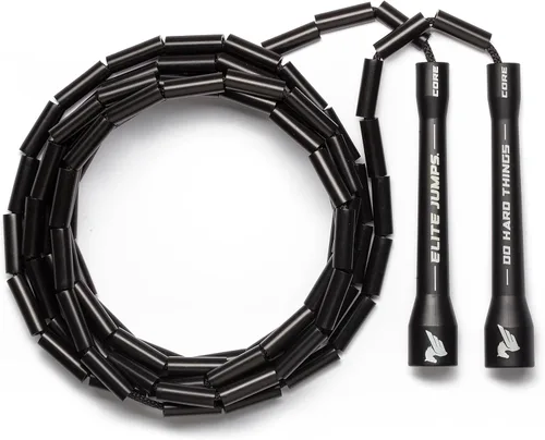 Vista 2 de Elite Jumps - Do Hard Things 1” Beaded Jump Ropes - Strong & Durable Materials - Black with Jump Rope Mat- Large Format Indoor/Outdoor Non Slip Mat