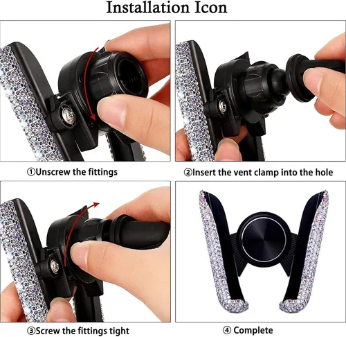 Vista 6 de SUNCARACCL Bling - Soporte de teléfono para automóvil, 360 grados, ajustable, de cristal, soporte de teléfono para salpicadero, parabrisas y Negro
