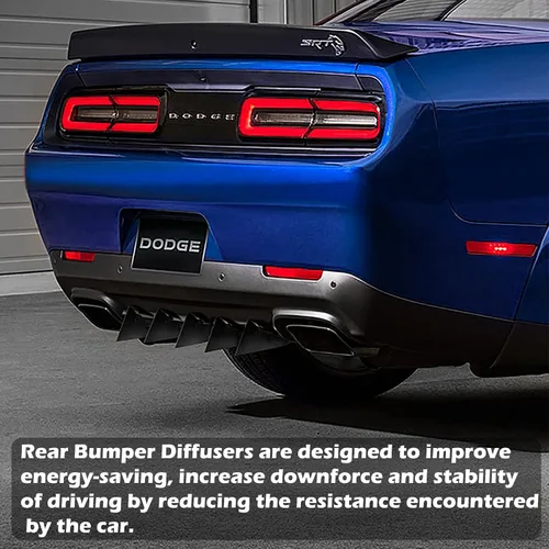 Vista 8 de Juego de difusor trasero de 5 aletas para Dodge Challenger SXT SRT RT Hellcat 2009-2014, difusor de labio de parachoques trasero negro con aletas
