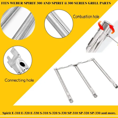 Vista 3 de 69787 Quemador de parrilla de 18 pulgadas para parrillas de gas Weber Spirit 300 y Spirit II serie 300, Spirit E310 E320 S310 S320 E330 S330 SP330