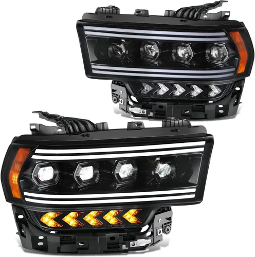 Vista 18 de DNA MOTORING HL-HAY-020-CH Par de faros de halo completos con señal de giro secuencial LED, medio anillo, compatible con modelos 08-14 Dodge