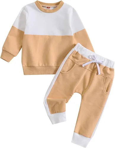 Vista 12 de Thorn Tree Conjunto de sudadera de manga larga para niños pequeños, 2 piezas, para otoño e invierno Conjunto de manga azul y blanco