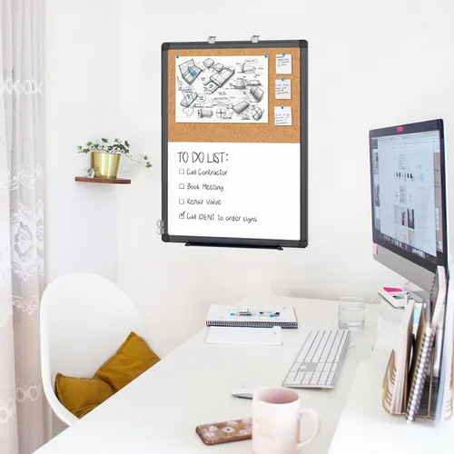 Vista 8 de maxtek - Pizarra blanca combinada y tablero de corcho para anuncios 24 x 18, pizarra blanca magnética, tablero combinado de borrado en seco