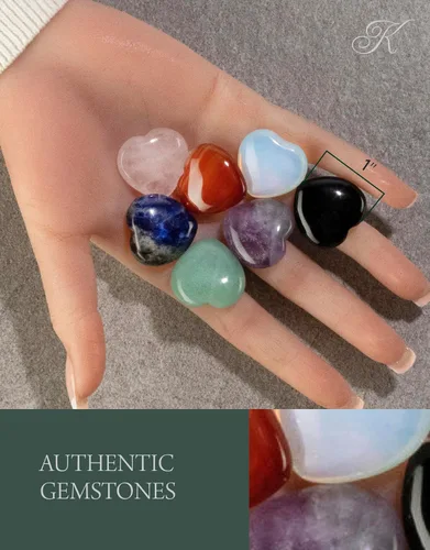 Vista 3 de KALIFANO Paquete de 7 tallas de corazón de piedras preciosas, cristales de reiki de alta energía