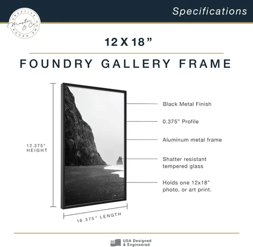 Vista 3 de MCS Master & Co. Foundry Metal 12x18 Marco de póster, marco de pared vertical y horizontal de gran tamaño para fotos, pósteres e impresiones Negro