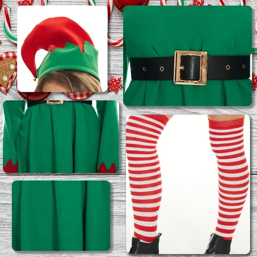 Vista 4 de Elf Costume for Women, Deluxe Christmas Costumes for Women Adult, Women Elf Costume Set for Christmas
