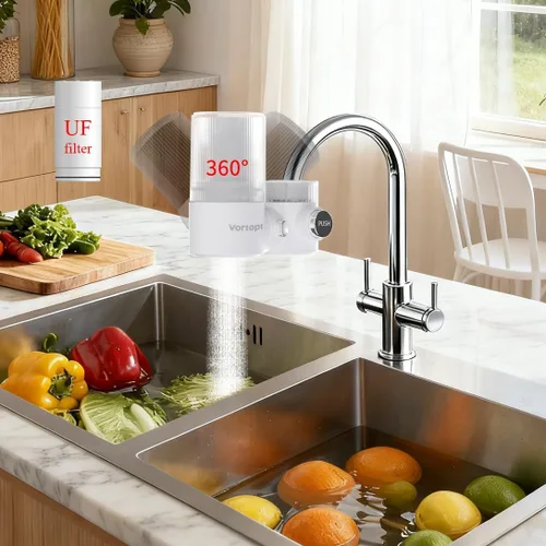 Vista 10 de Vortopt Filtro de agua avanzado para grifo de fregadero, filtro de fregadero de baño de ultrafiltración rotativa de 360 °, 400 galones, reduce