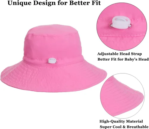 Vista 5 de Sombrero de sol para bebé de verano UPF 50+, sombrero de pescador de ala ancha, sombreros de playa para bebés niños y niñas de 0 a 6 años