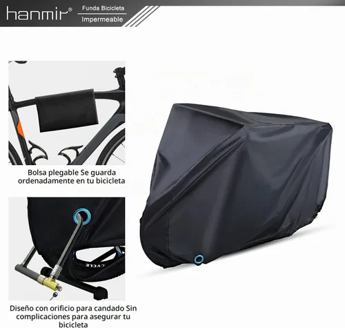 Vista 5 de Cubierta para bicicleta, cubierta impermeable para bicicleta al aire libre con agujero de bloqueo para bicicletas de montaña y de carretera