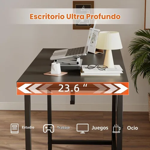 Vista 5 de Mericonia Escritorio de computador, escritorio de juegos para espacios pequeños, mesa moderna de estilo simple para oficina en casa, mesa de estudio