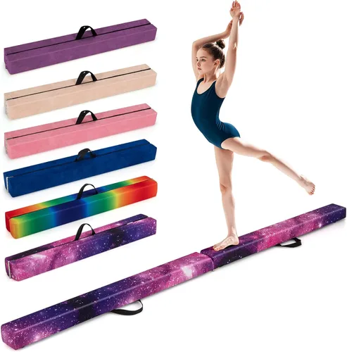 Vista 12 de Giantex Haz de equilibrio de 7/8/9 pies, haz de gimnasia plegable con asas de transporte, base de goma antideslizante para niños, haz de gimnasia