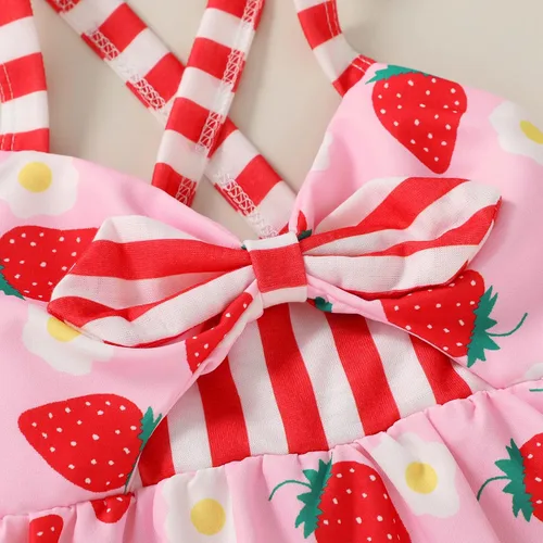 Vista 5 de Falda de verano para niñas pequeñas, vestido sin espalda con tirantes y estampado de helado Fresa