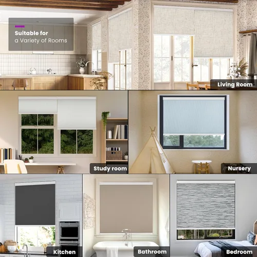 Vista 7 de Astomi - Persianas enrollables motorizadas para ventanas, persianas 100 % opacas para oscurecer la habitación, persianas inteligentes sin cordón