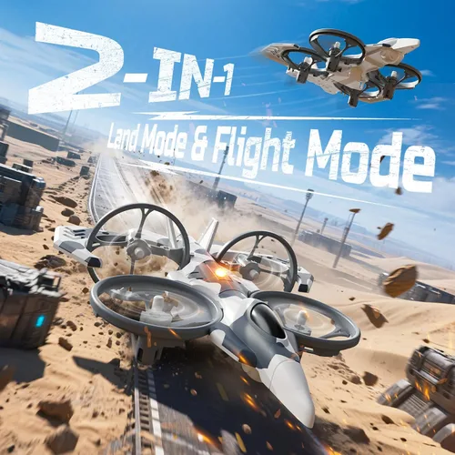 Vista 2 de DEERC HT15 – Dron RC de doble modo para niños, helicóptero dron mini de aire y tierra, juguete de menos de 100 g sin necesidad de licencia, con 2