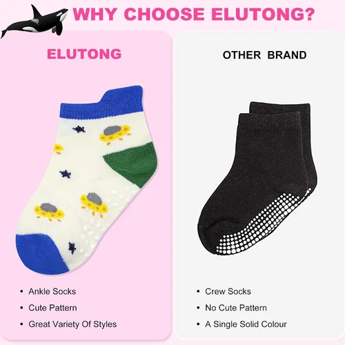 Vista 2 de ELUTONG Calcetines antideslizantes para niños pequeños con agarres, 12 pares para niños de 1 a 7 años, para niños y niñas