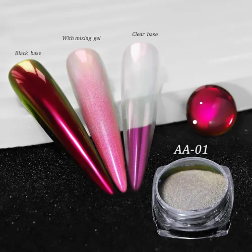 Vista 7 de Polvo de uñas holográfico cromado brillante con diamantes, polvo metálico con purpurina reflectante efecto galaxia mágica para arte de uñas