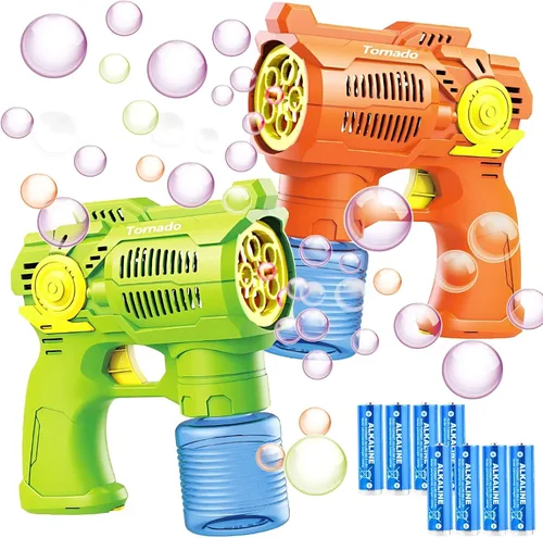 Vista 8 de Juego de 2 pistolas de burbujas con baterías, juguetes sopladores automáticos de burbujas para niños y niños pequeños, 1 disparador de burbujas azul
