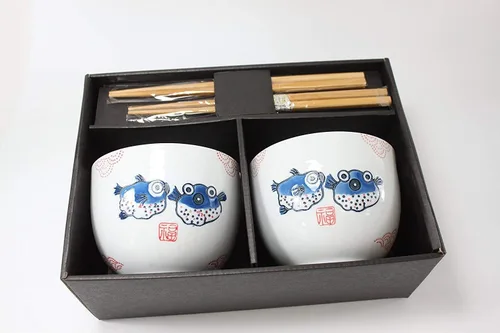 Vista 3 de 2 cuencos de cerámica de porcelana con soporte para palillos pescado japonés hojaldre para sopa fideos gachas de avena Menudo Ramen Udon Pasta