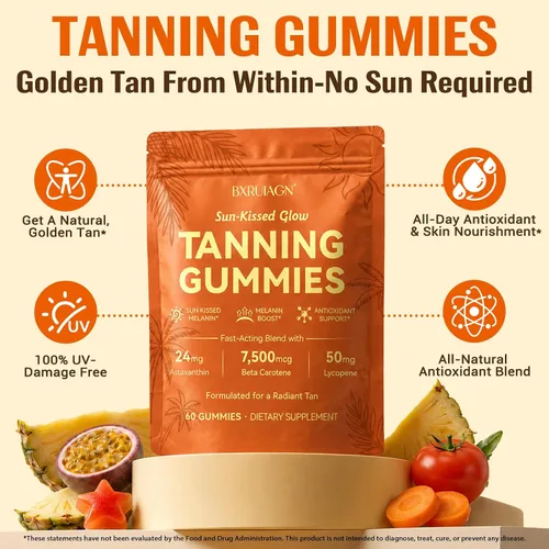 Vista 3 de Gomitas bronceadoras, suplemento de bronceado sin sol para mujeres y hombres, con beta-astaxantina, caroteno, licopeno, colágeno y vitaminas