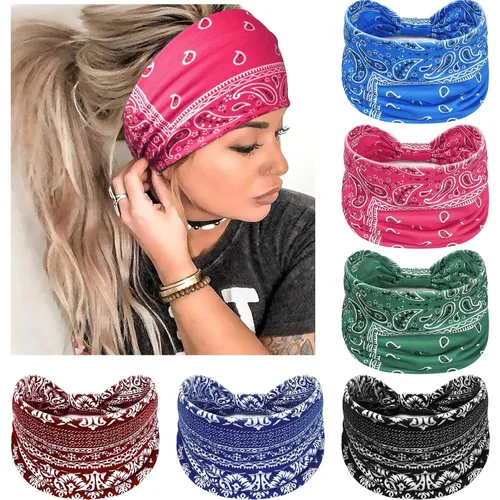 Vista 17 de Awumbuk Diademas anchas para mujeres anudadas antideslizantes bandas para la cabeza suaves diadema turbante accesorios para el cabello boho africano
