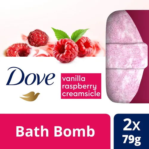 Vista 2 de Dove Milk Swirls Vanilla Raspberry Creamsicle Bombas de baño de 2.8 onzas (paquete doble)