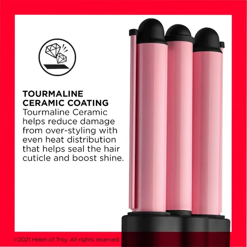 Vista 2 de Revlon Ondulador de pelo jumbo de 3 barriles Ondas de aspecto natural de larga duración, (rosa)