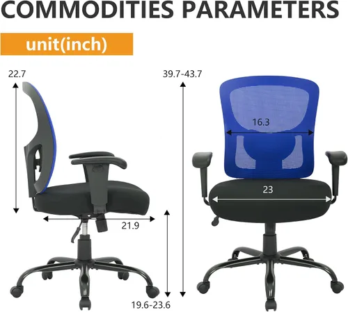 Vista 3 de PayLessHere Silla de escritorio ergonómica, silla de oficina, silla de computadora de 500 libras con soporte lumbar, asiento ancho, brazos de Negro