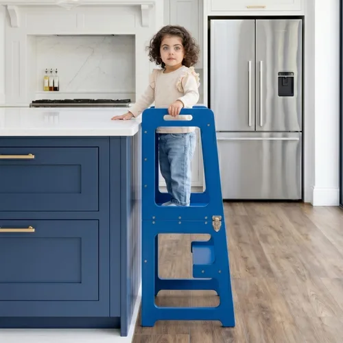 Vista 2 de Avenlur Date 4 en 1 Montessori - Taburete plegable de aprendizaje, escritorio, silla y pizarra Madera maciza, extra estable, rieles de seguridad