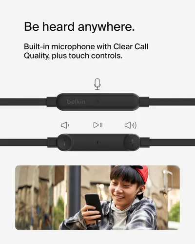 Vista 3 de Belkin SoundForm - Auriculares con cable con conector USB-C, auriculares intrauditivos con micrófono, auriculares USB-C para iPhone 17, iPhone 16