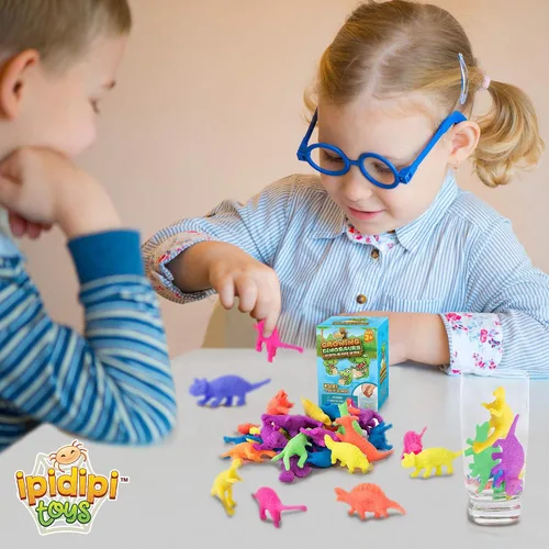 Vista 6 de IPIDIPI TOYS Dinosaurios que crecen en el agua, paquete de 25 juguetes de dinosaurios expandibles para niños, regalos de fiesta, rellenos de piñata