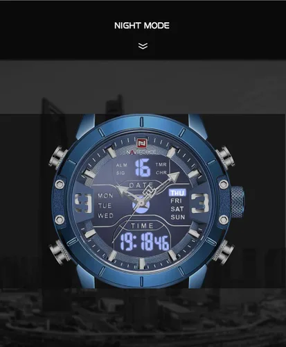 Vista 6 de NAVIFORCE Reloj deportivo digital para hombre de cuero cuarzo impermeable militar cronógrafo despertador relojes de pulsera