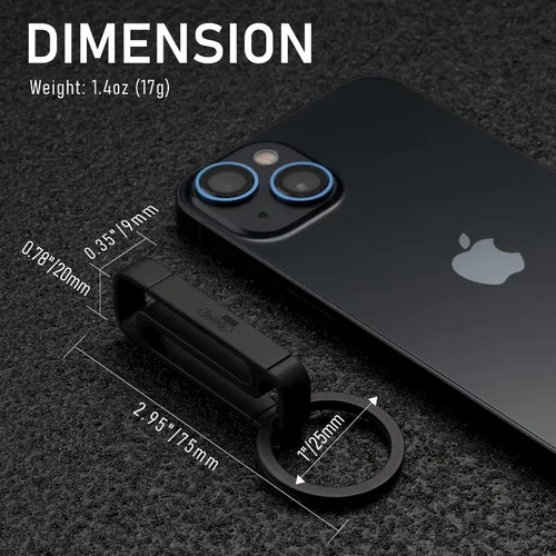 Vista 5 de KeyUnity Llavero de titanio con clip para cinturón, mosquetón de doble cara para hombre, Pvd Negro